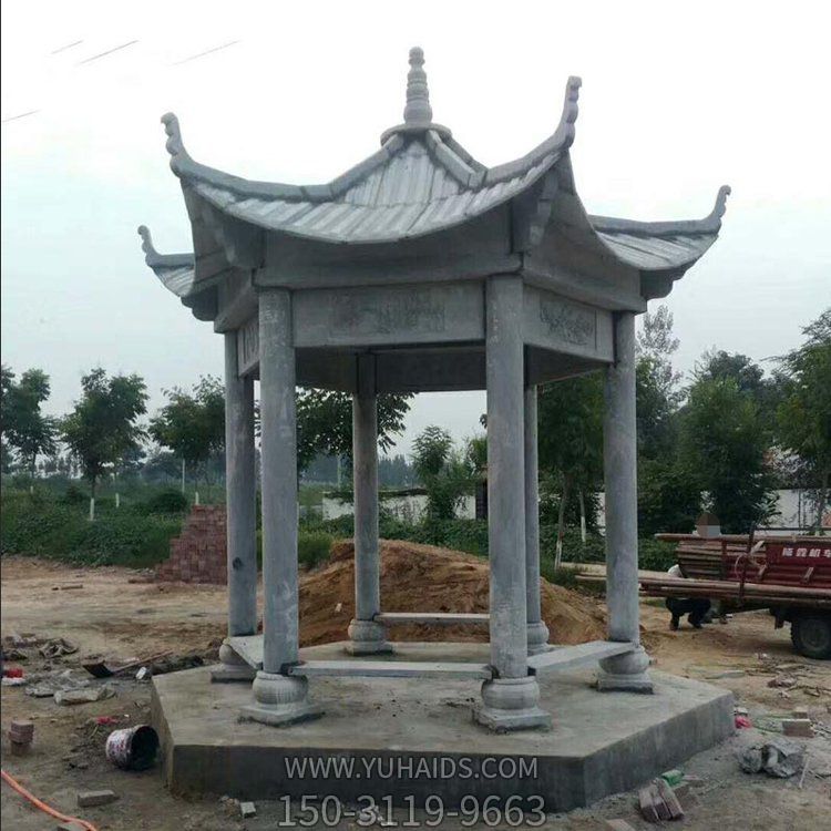 復(fù)古石雕涼亭 大理石園林古建六角涼亭雕塑