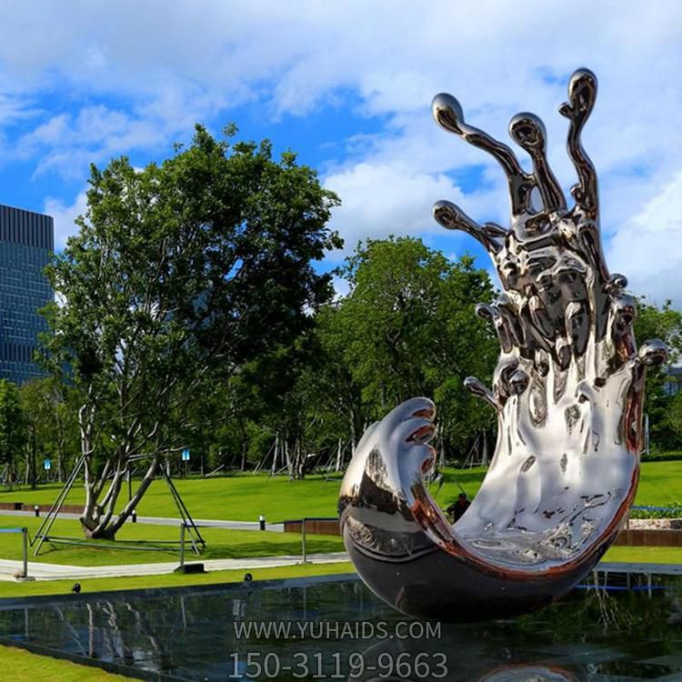 戶外公園不銹鋼鏡面大型浪花擺件雕塑