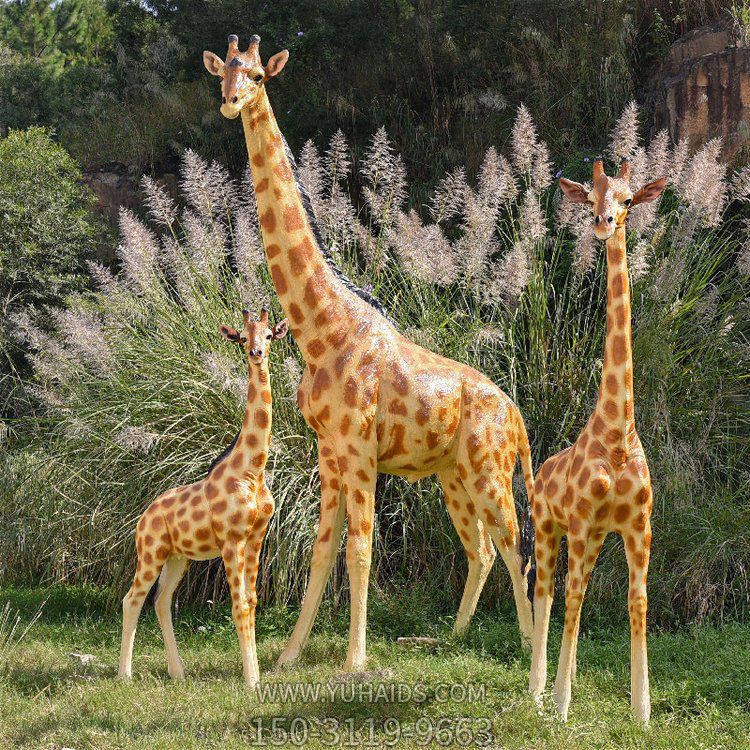 動物園大型仿真動物，園林玻璃鋼彩繪長頸鹿雕塑