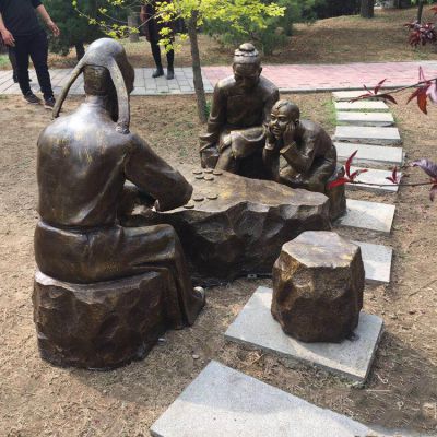 下棋，公園情景銅雕