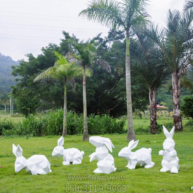 不銹鋼幾何抽象園林景觀兔子雕塑