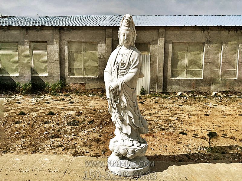 漢白玉石雕寺廟大型供奉觀音雕塑