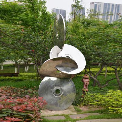 公園擺放不銹鋼鏡面光盤景觀雕塑