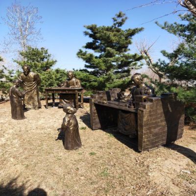 公園草地擺放玻璃鋼仿銅古代教書先生景觀雕塑