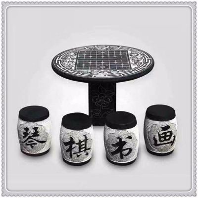 仿古做舊青石石雕棋盤格石桌石凳雕塑