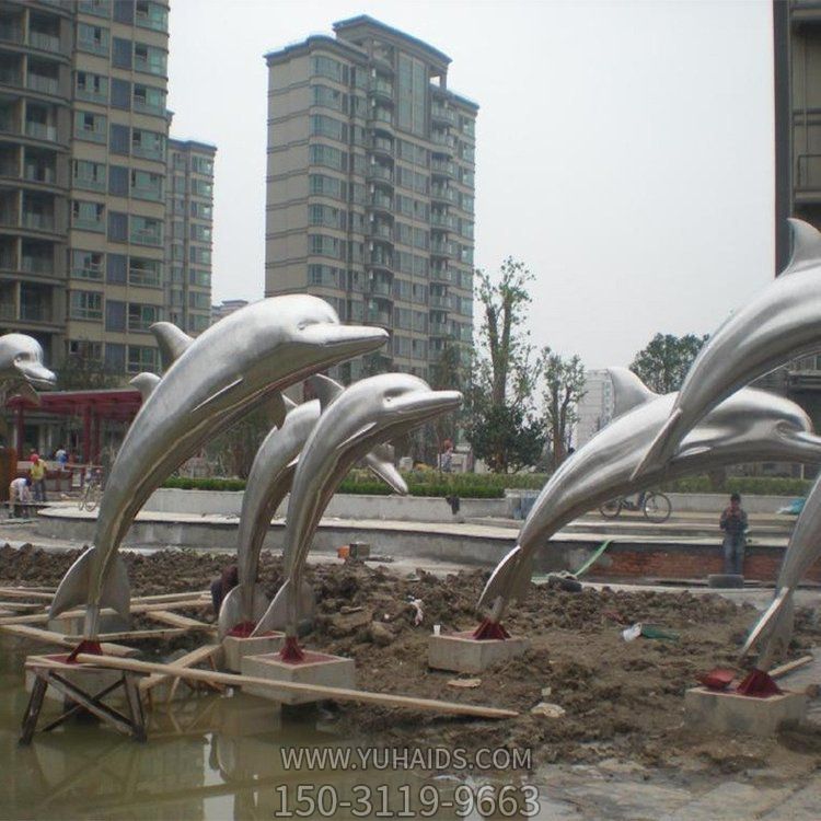 鏡面海洋動物雕塑戶外城市擺件 園林景觀小品海豚不銹鋼雕塑