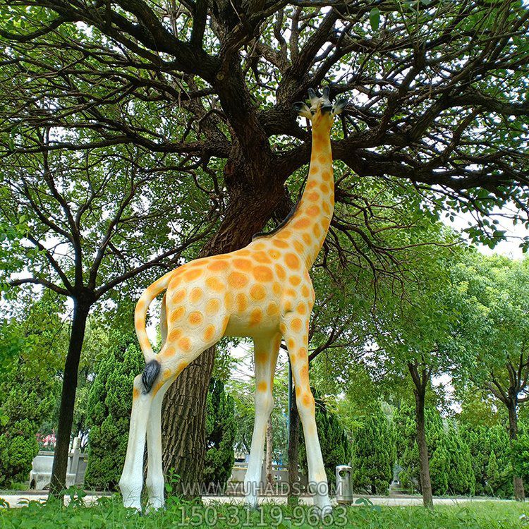 玻璃鋼仿真長(zhǎng)頸鹿，公園園林草坪動(dòng)物景觀雕塑