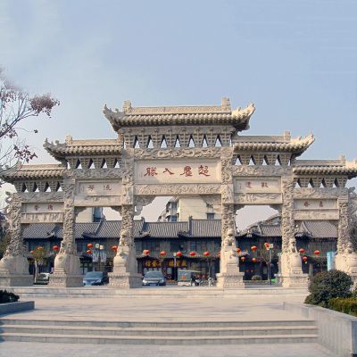 大型古鎮(zhèn)景區(qū)仿古青石浮雕五門樓牌坊