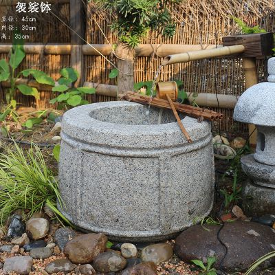 水缸造景擺件流水庭院景觀(guān)日式袈裟石缽戶(hù)外噴泉石槽魚(yú)