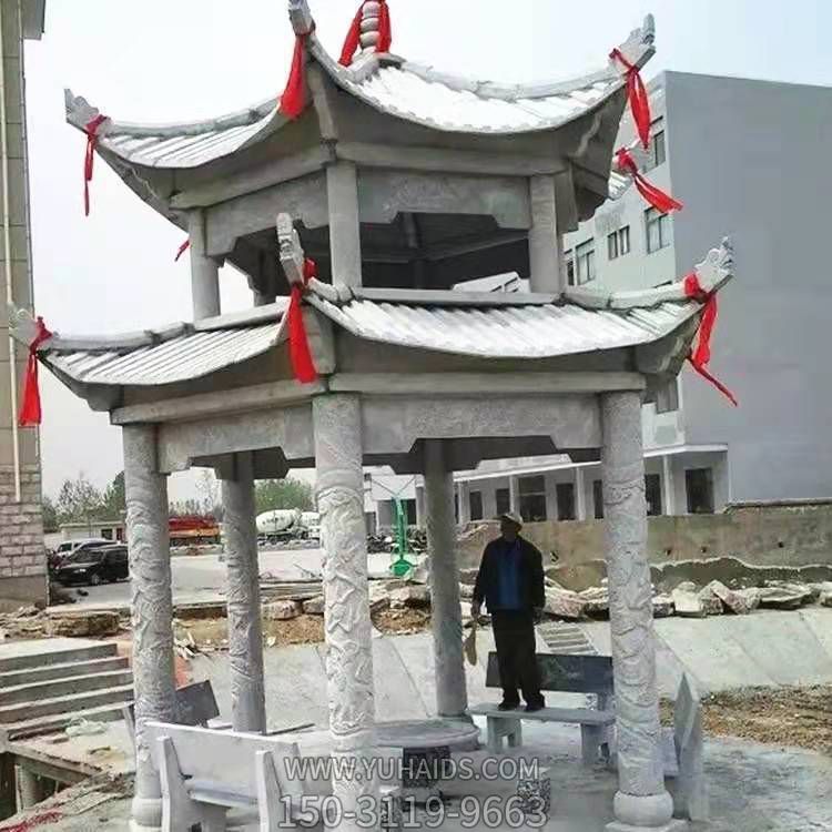 公園小區(qū)擺放雙層花崗巖六角涼亭長廊 雕塑