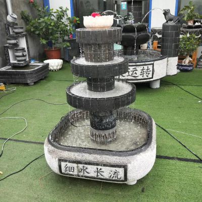 仿古青石細(xì)水長流室內(nèi)石槽庭院水景