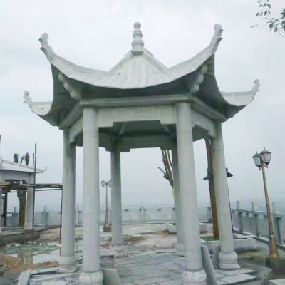 公園休閑創(chuàng)意石雕六角涼亭雕塑