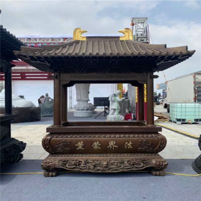 寺院景區(qū)長形仿古建筑寶蓋香爐