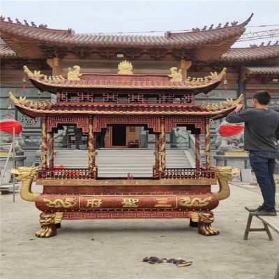 景區(qū)寺廟大殿門(mén)前擺放鑄銅八柱燒香香爐擺件