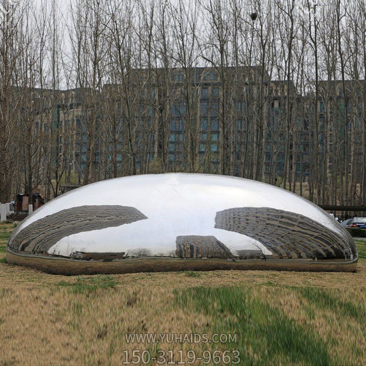 公園草地擺放不銹鋼鏡面鵝卵石景觀擺件雕塑