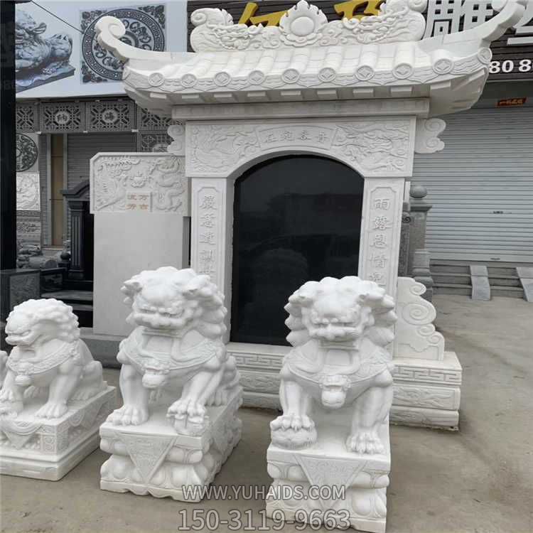 天然石材漢白玉石雕獅子寺院景區(qū)大門擺放雕塑