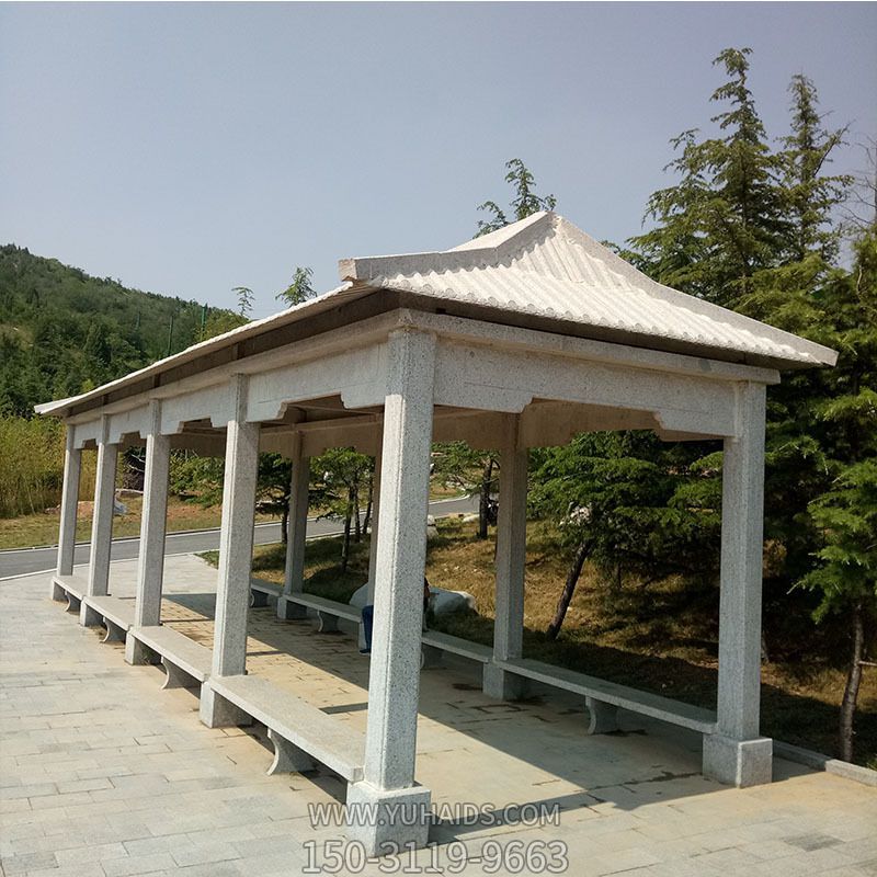 森林公園仿古建大理石長(zhǎng)廊座椅休息涼亭雕塑