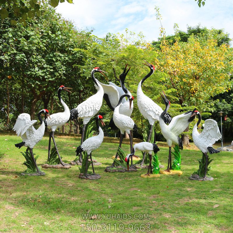 玻璃鋼彩繪公園景觀裝飾品丹頂鶴雕塑