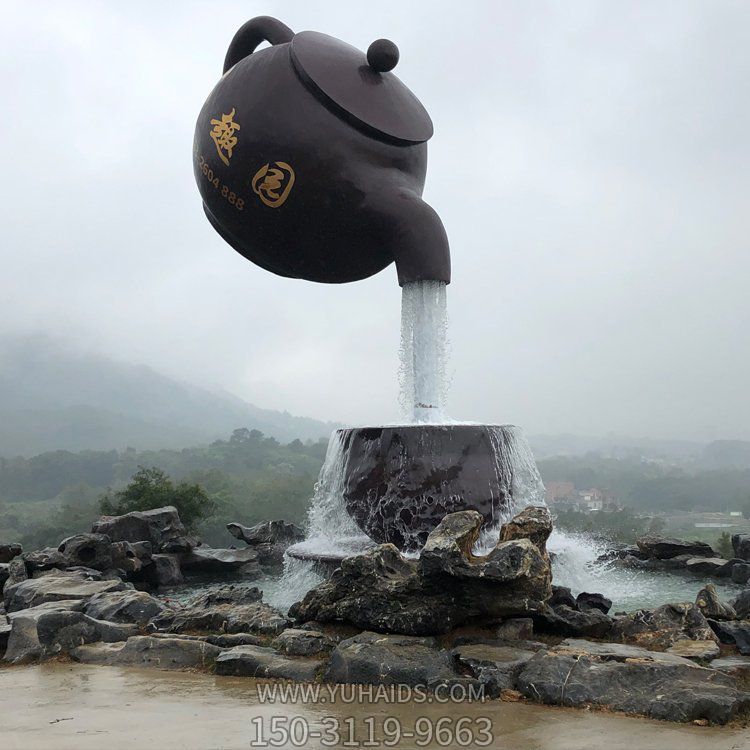 景區(qū)園林戶外大型創(chuàng)意景觀玻璃鋼仿銅懸空流水擺件天壺雕塑